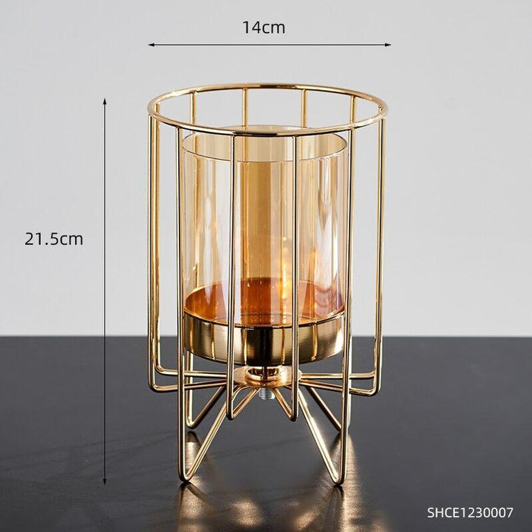 Nordic Style Metal and Glass Caged Candle Stand | Wehomepk