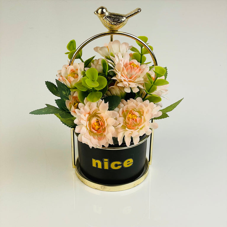 Elegant Planter Pot With Sparrow - Black