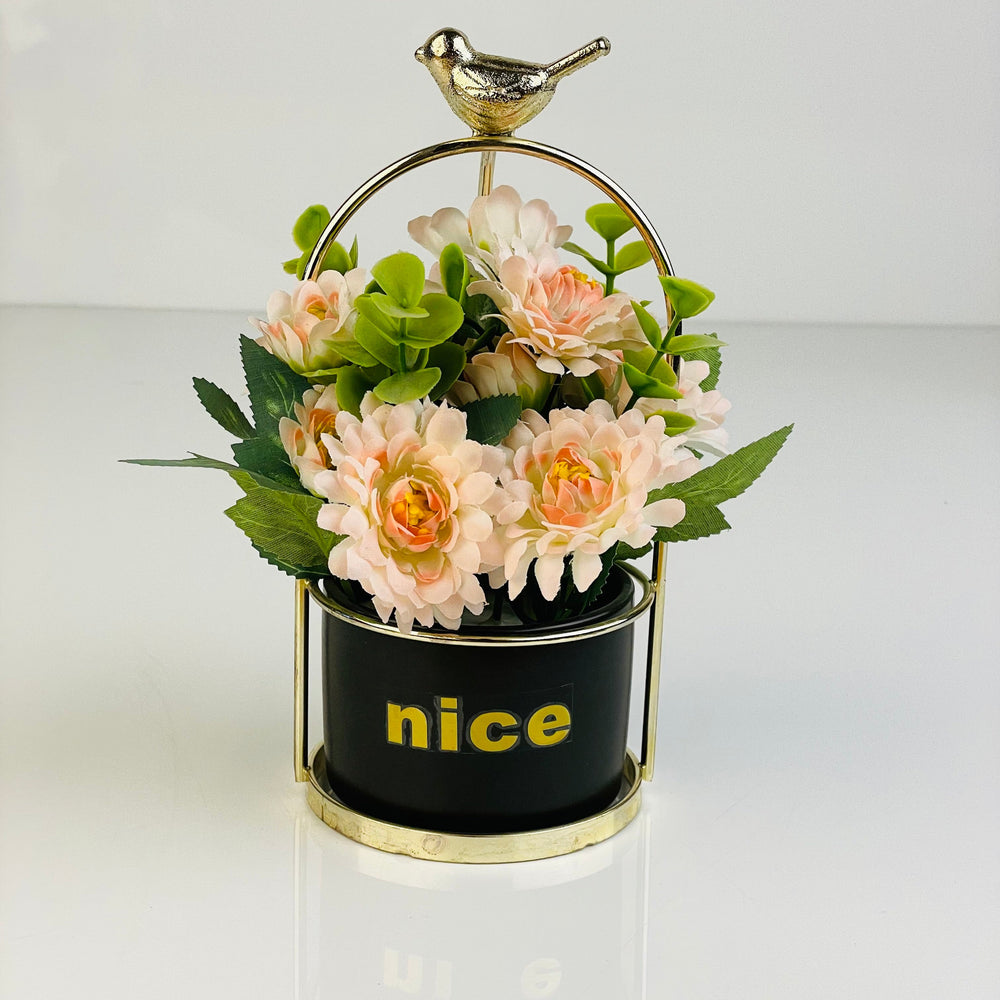 Elegant Planter Pot With Sparrow - Black