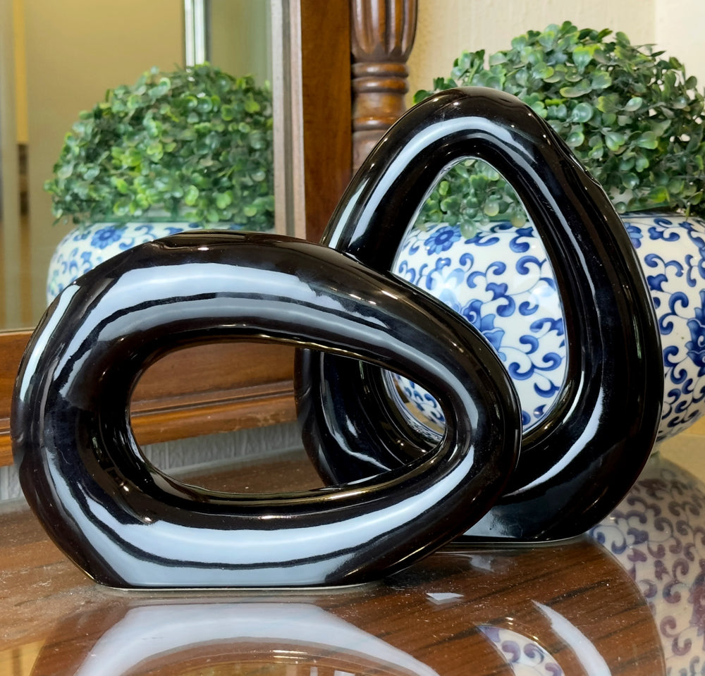 Black Ring Shape Ceramics Floral Vase - Set of 2