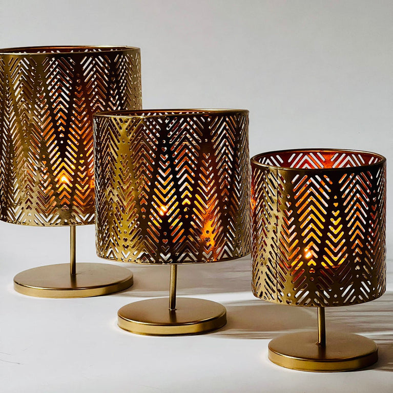 Golden Candle Lanterns with Zigzag Design | Wehomepk