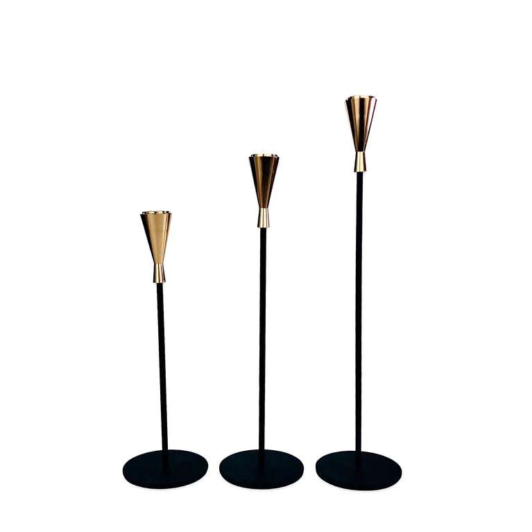 Elegant Black & Gold Candle Holder - Set of 3 - WeHomePk
