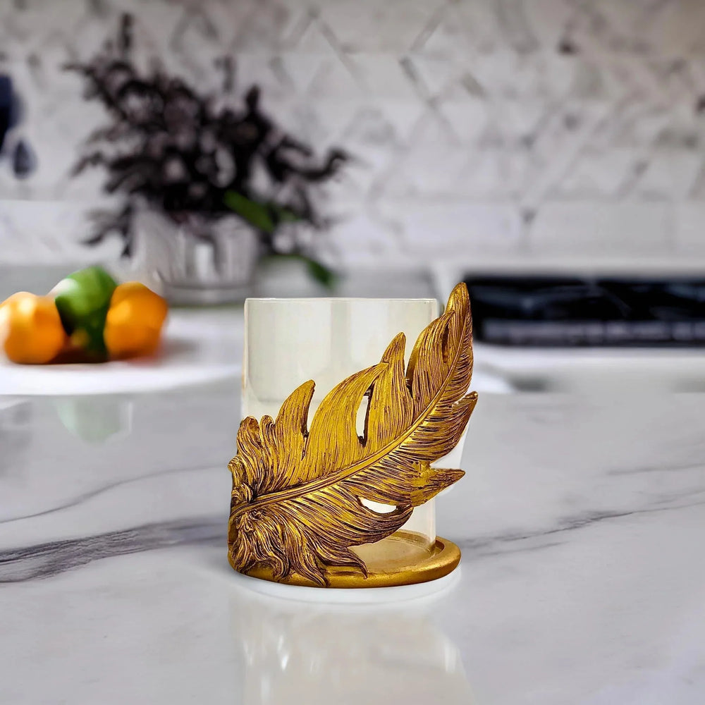 Golden Leaf Resin Jar Candle Holder - WeHomePk