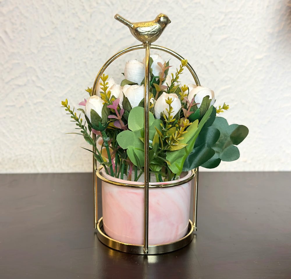 Sparrow Flower Pot with Plant - Pink