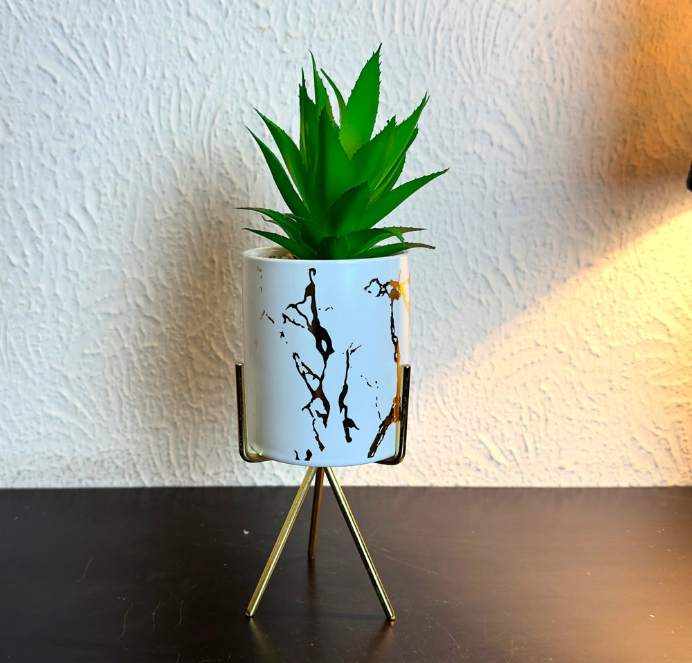 White Ceramic Planter Pot with Stand