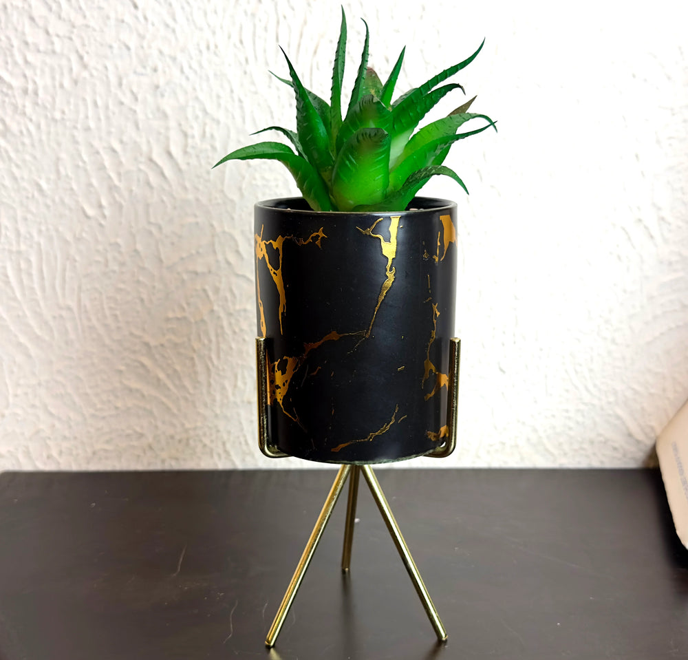 Black Ceramic Planter Pot with Stand
