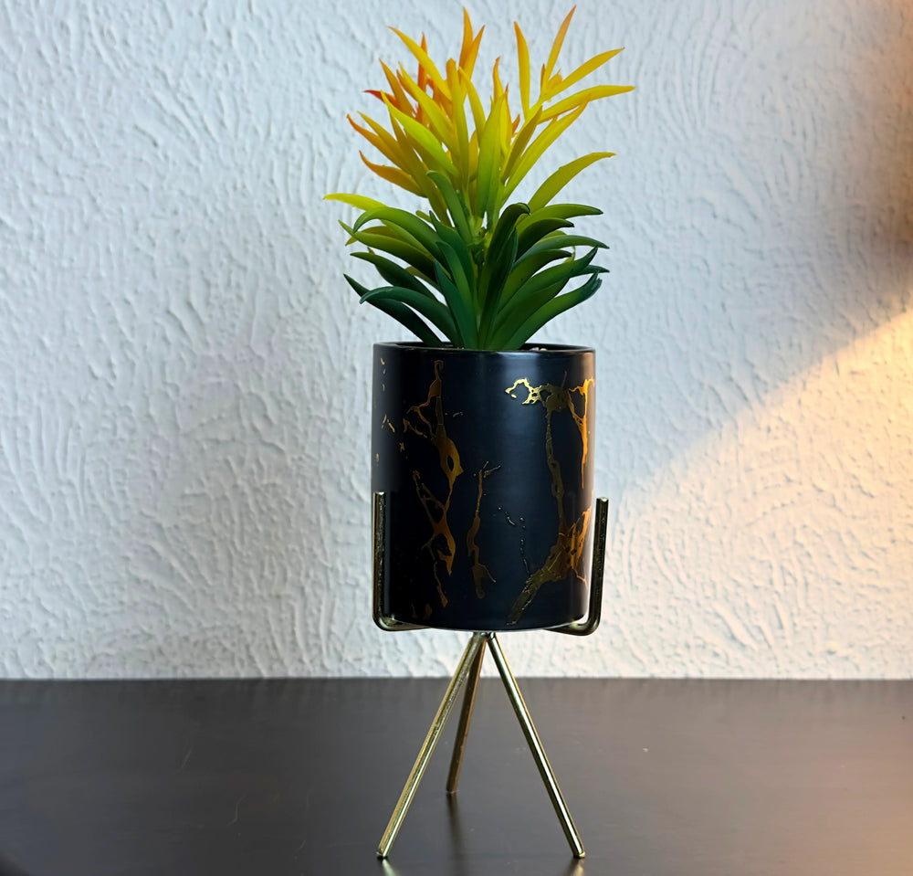 Black Ceramic Planter Pot with Stand